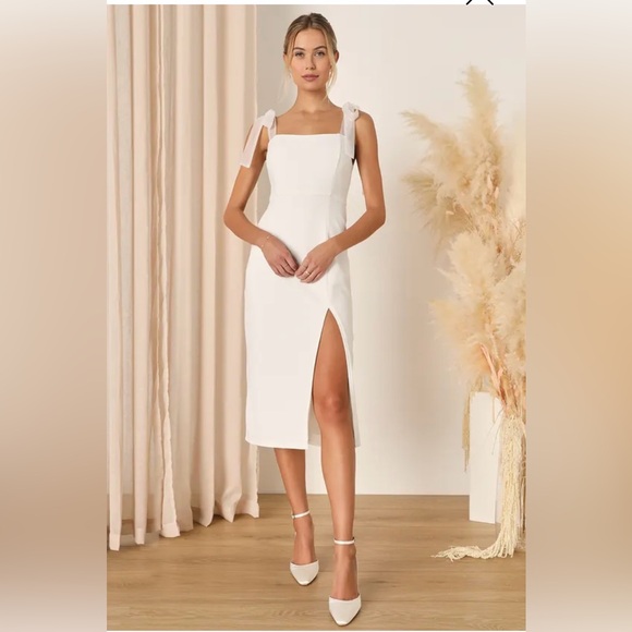 Romantic Celebration White Tie-Strap
Bodycon Midi Dress - Picture 1 of 9